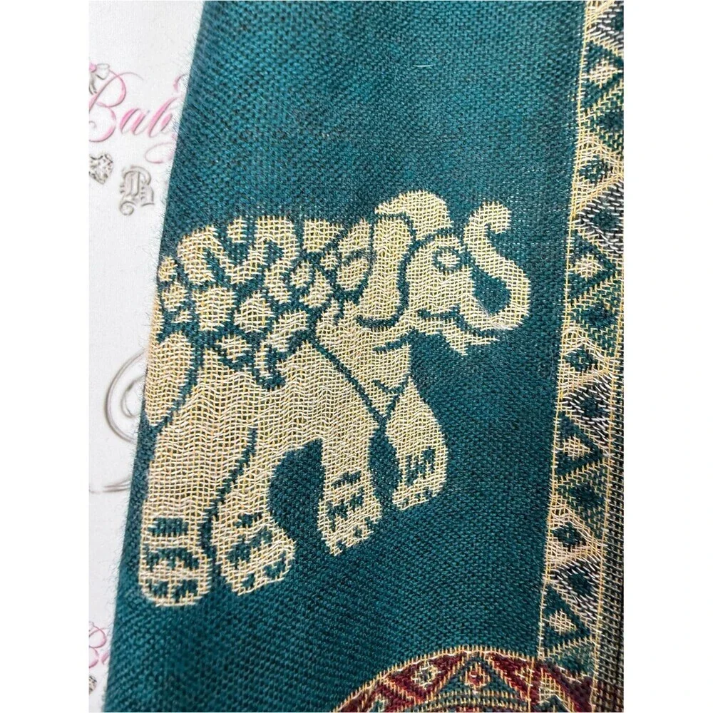 Scarf tassel Teal Elephant Pattern Pashmina Scarf